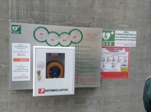 Uno dei Dae che cardioprotegge" Le Piagge" sul muro esterno della Biblioteca comunale SMS -Piazza S. Michele